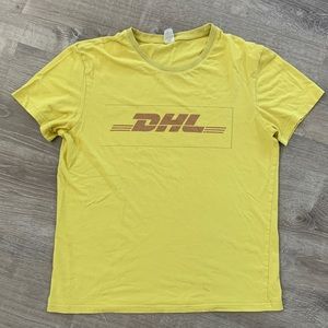 *SOLD*DHL vintage faded yellow T-shirt with print.